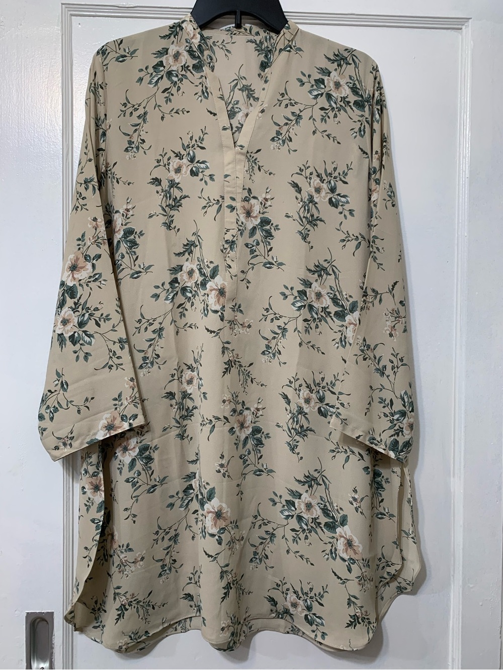 Women Cream Floral tunic Long-Sleeve Shirt - Elegant Casual